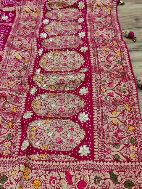 KcPc Pure Georgette Gharchola Bandhej Cutdana Gotapatti Work Saree  MOHI