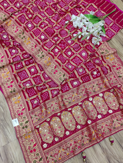 KcPc Pure Georgette Gharchola Bandhej Cutdana Gotapatti Work Saree  MOHI