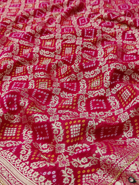 KcPc New Pure Gorgette Bandhani  Style With Kalkata Zardoji Work Saree MOH