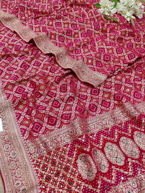 KcPc New Pure Gorgette Bandhani  Style With Kalkata Zardoji Work Saree MOH