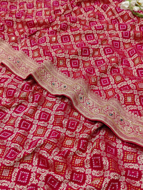KcPc New Pure Gorgette Bandhani  Style With Kalkata Zardoji Work Saree MOH