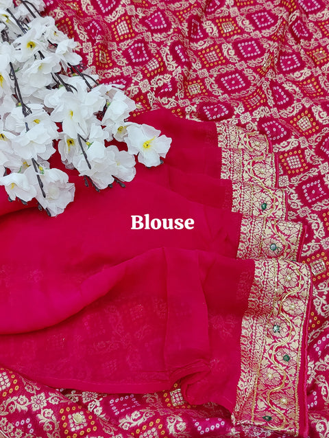 KcPc New Pure Gorgette Bandhani  Style With Kalkata Zardoji Work Saree MOH