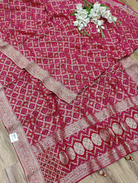 KcPc New Pure Gorgette Bandhani  Style With Kalkata Zardoji Work Saree MOH