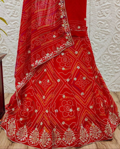 KcPc Pure Bandhej Beautiful Fancy Cutdana And Stone Work Lahenga  MHS