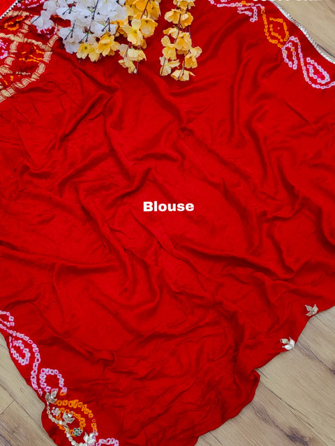 KcPc Pure Gaji Silk Handloom Bandhani Gotapatti Work Jaipuri Traditional Saree AMT