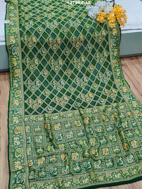 KcPc Figure Design Khaddi Georgette Janglaw Bandhani Neemzari Saree