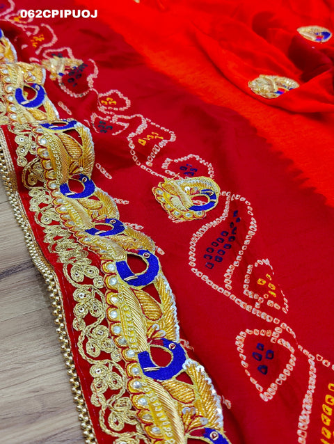 KcPc Marwadi Chundi Pilia Odhna All Over same Belbuti Peacock Style Pila(pure Ojariya Fabric)