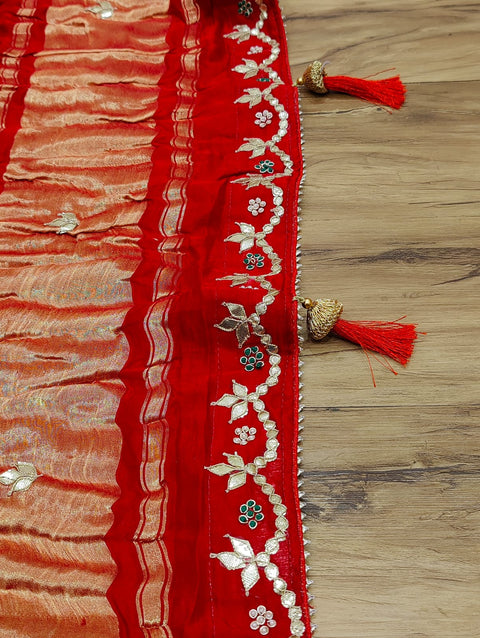 KcPc Pure Gaji Silk Handloom Bandhani Gotapatti Work Jaipuri Traditional Saree AMT