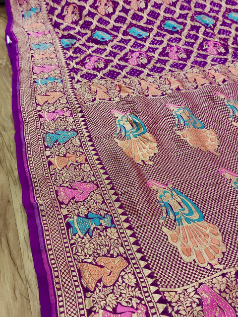 KcPc Pure Figure Design Khaddi Georgette Janglaw Bandhani Neemzari Saree  Purple