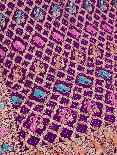 KcPc Pure Figure Design Khaddi Georgette Janglaw Bandhani Neemzari Saree  Purple