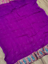 KcPc Pure Figure Design Khaddi Georgette Janglaw Bandhani Neemzari SareePurple