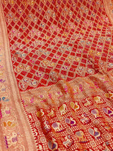KcPc Figure Design Khaddi Georgette Janglaw Bandhani Neemzari SareeRed