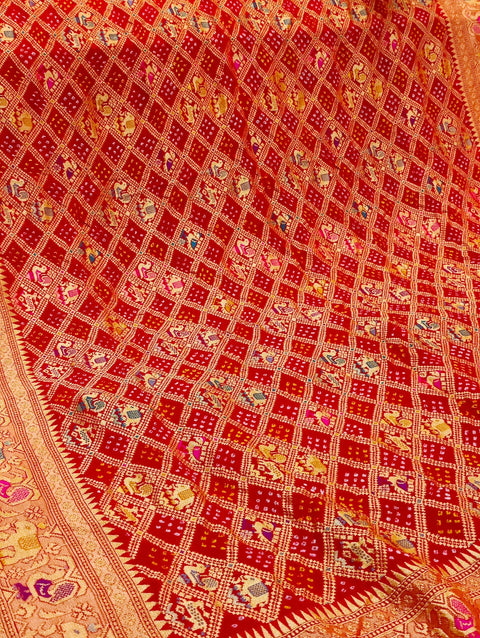 KcPc Figure Design Khaddi Georgette Janglaw Bandhani Neemzari Saree  Red