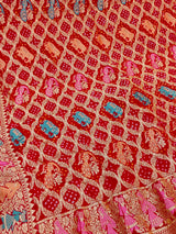 KcPcFigure Design Khaddi Georgette Janglaw Bandhani Neemzari Saree Red