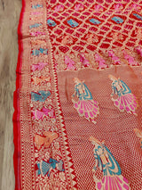 KcPcFigure Design Khaddi Georgette Janglaw Bandhani Neemzari Saree Red