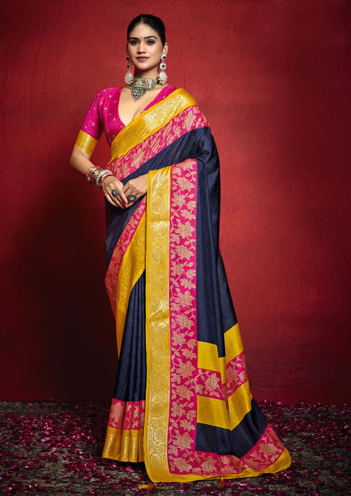 By New Beautiful Banarasi With Zari border Work Saree