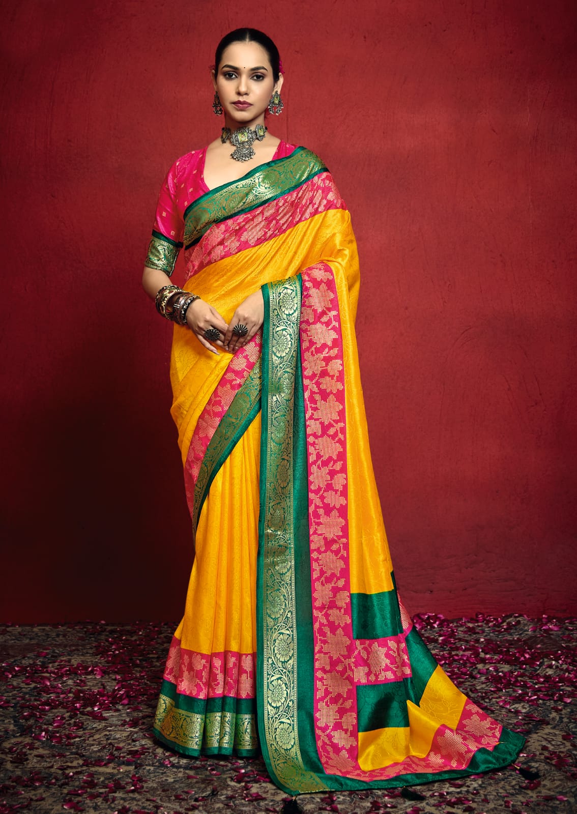 By New Beautiful Banarasi With Zari border Work Saree
