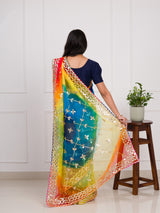 Pachrangi saree with gotapati detailing 