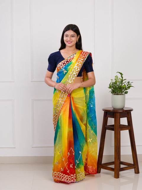 KcPc Pure organza with beautiful gota patti saree MHS Multi 1