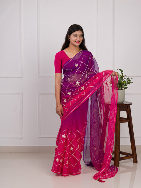 KcPc New Beautiful  Georgette Multi Colour Gota Patti Work Saree  SWA