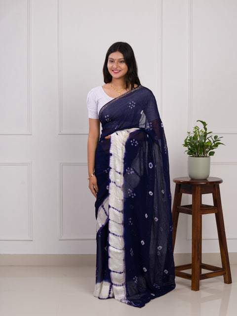 KcPc New Pure Georgette Gulti Bandhej Satin Patta Border Saree  RTK