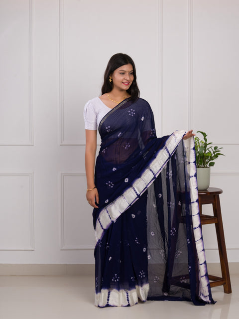 KcPc New Pure Georgette Gulti Bandhej Satin Patta Border Saree  RTK
