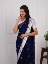 navy blue saree with white pattern with bandhani style 