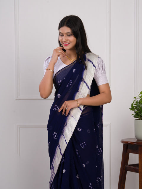KcPc New Pure Georgette Gulti Bandhej Satin Patta Border Saree  RTK
