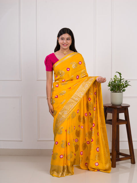 KcPc Special New Dola Silk Bandhani Zari Weaving Work Saree RTK