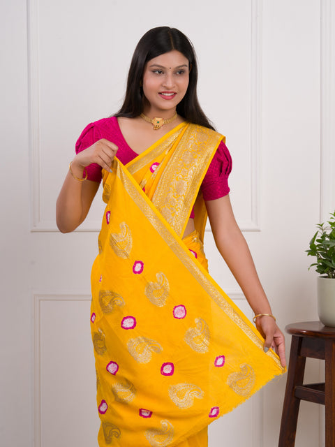 KcPc Special New Dola Silk Bandhani Zari Weaving Work Saree RTK