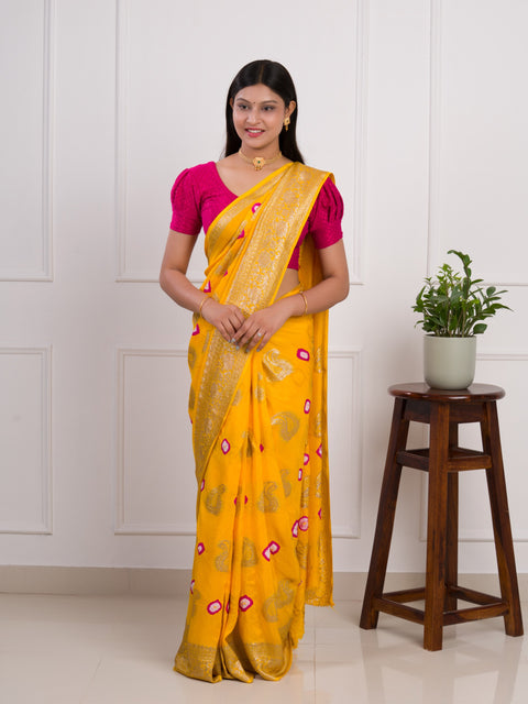 KcPc Special New Dola Silk Bandhani Zari Weaving Work Saree RTK