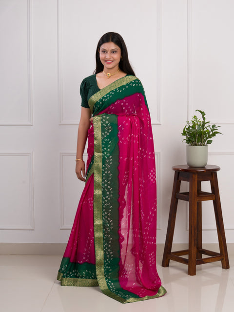 KcPc New Moss Chiffon Georgette Bandhani Sarees  Rani Green