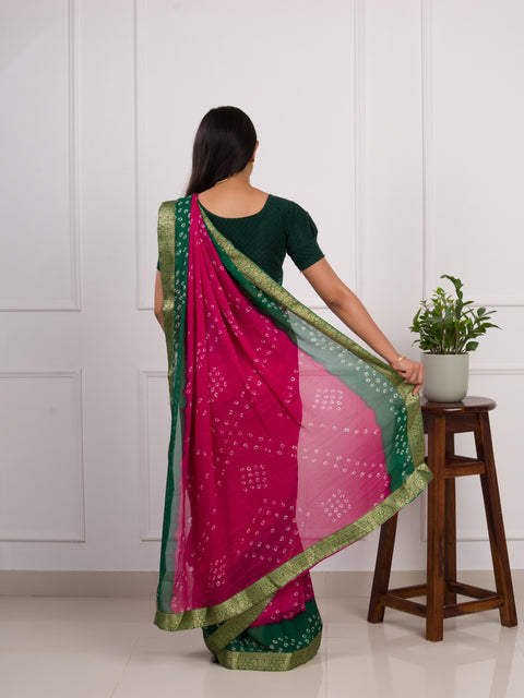 KcPc New Moss Chiffon Georgette Bandhani Sarees  Rani Green