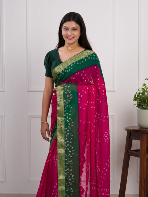 KcPc New Moss Chiffon Georgette Bandhani Sarees  Rani Green