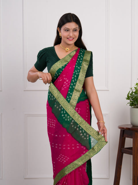 KcPc New Moss Chiffon Georgette Bandhani Sarees  Rani Green
