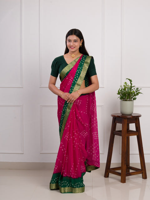 KcPc New Moss Chiffon Georgette Bandhani Sarees  Rani Green