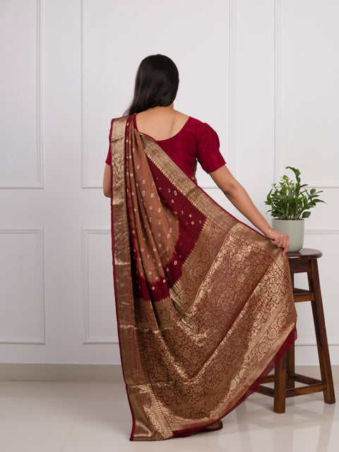 KcPc New Viscos Silk Bandhani Saree With Zari Border