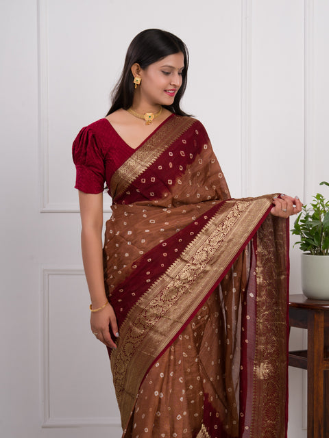 KcPc New Viscos Silk Bandhani Saree With Zari Border