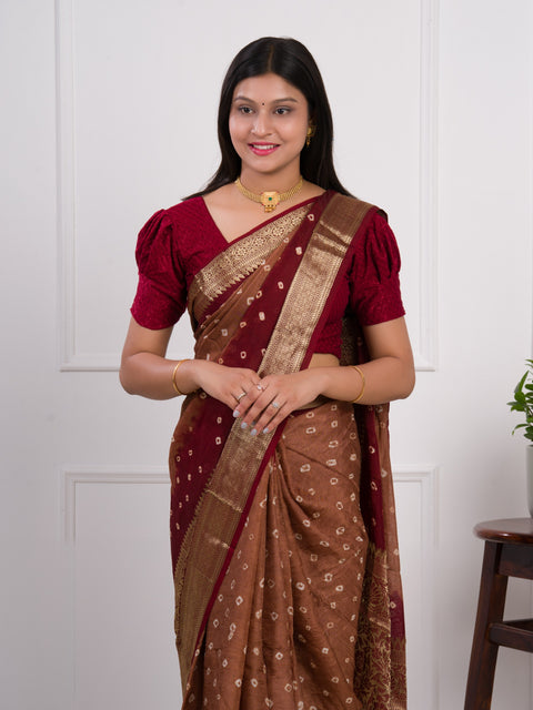 KcPc New Viscos Silk Bandhani Saree With Zari Border