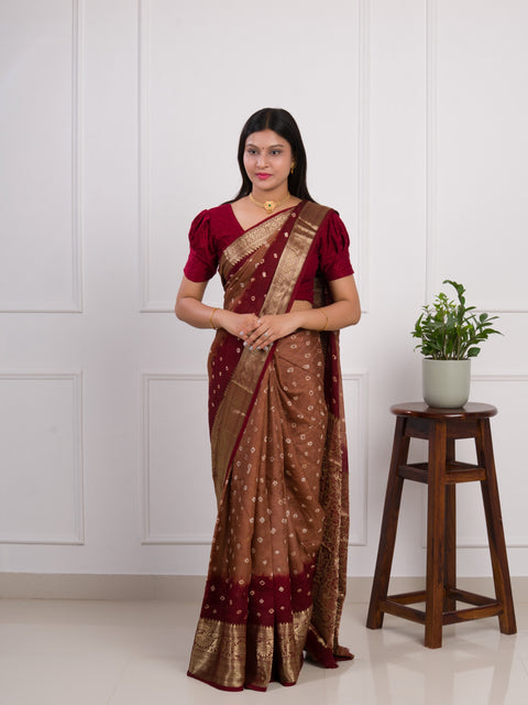 KcPc New Viscos Silk Bandhani Saree With Zari Border