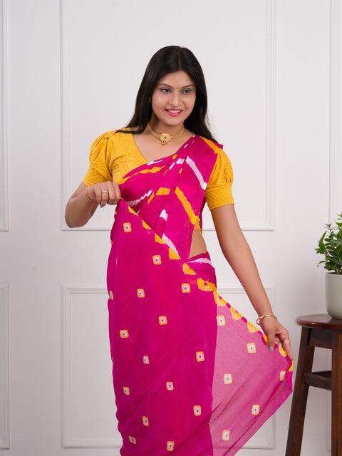 KcPc New Jaipuri Traditional Chinon  Bandhani Saree Rani