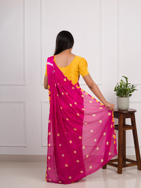 KcPc New Jaipuri Traditional Chinon  Bandhani Saree Rani