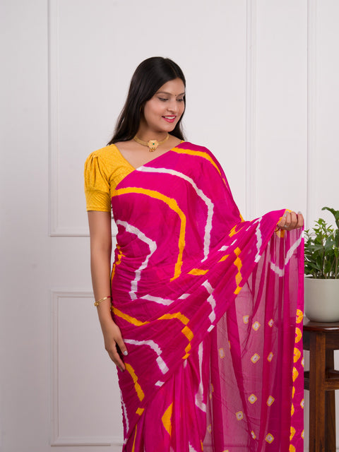 KcPc New Jaipuri Traditional Chinon  Bandhani Saree Rani