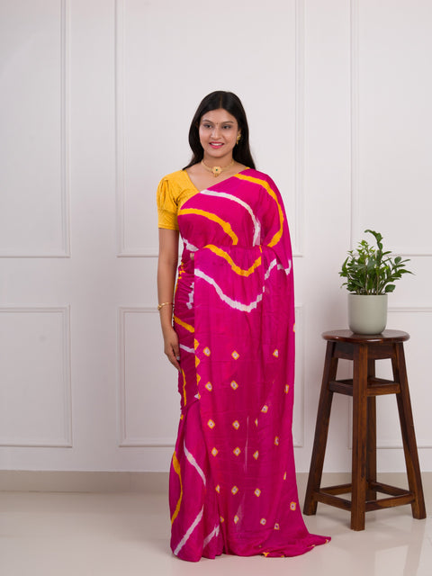 KcPc New Jaipuri Traditional Chinon  Bandhani Saree Rani