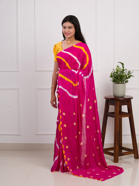 KcPc New Jaipuri Traditional Chinon  Bandhani Saree Rani