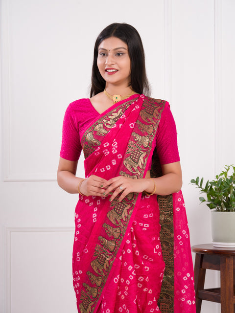KcPc New Handmade Bandhej Bandhani Viscos Silk Saree