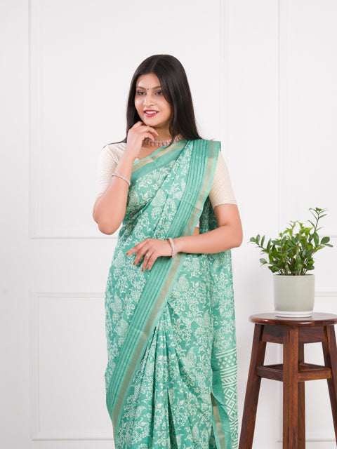 KcPc Special Batik Sanganeri Print Banarasi Border Saree