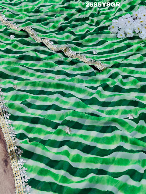 KcPc New Chiffon Silk Leheriya Style with Gotapatti Work Saree AMT