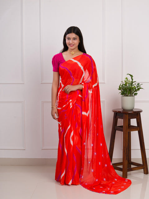 KcPc Latest New Jaipuri Traditional Chinon  Bandhani Saree