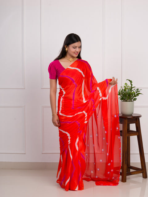 KcPc Latest New Jaipuri Traditional Chinon  Bandhani Saree